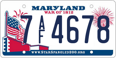 MD license plate 7AF4678