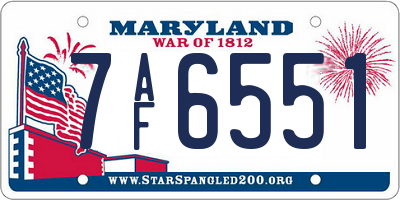 MD license plate 7AF6551