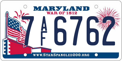 MD license plate 7AF6762