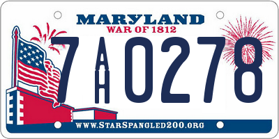 MD license plate 7AH0278