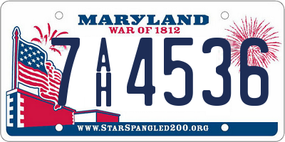 MD license plate 7AH4536