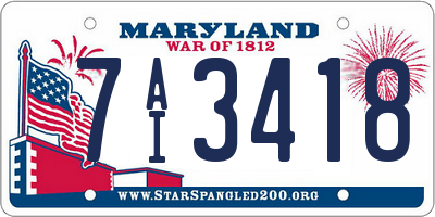 MD license plate 7AI3418