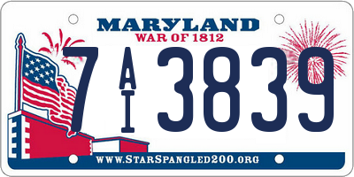 MD license plate 7AI3839