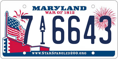 MD license plate 7AI6643