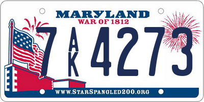 MD license plate 7AK4273