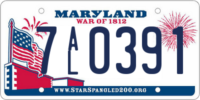 MD license plate 7AL0391