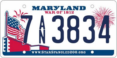 MD license plate 7AN3834