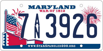 MD license plate 7AN3926