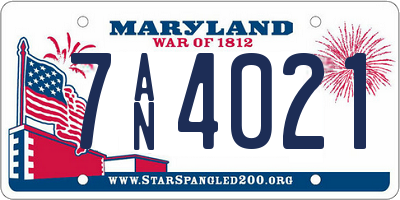 MD license plate 7AN4021