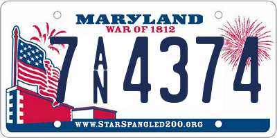 MD license plate 7AN4374