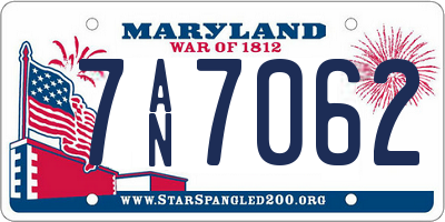 MD license plate 7AN7062