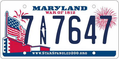 MD license plate 7AN7647