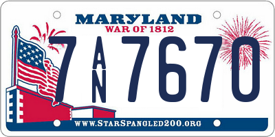 MD license plate 7AN7670