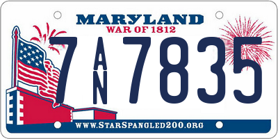 MD license plate 7AN7835