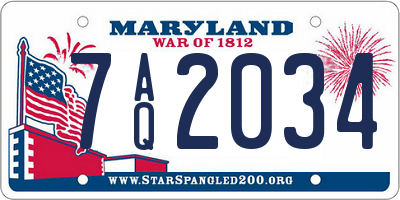 MD license plate 7AQ2034