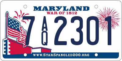 MD license plate 7AQ2301