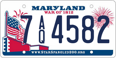 MD license plate 7AQ4582
