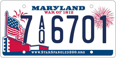 MD license plate 7AQ6701