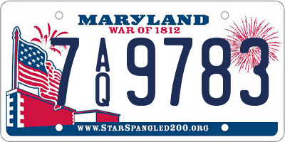 MD license plate 7AQ9783
