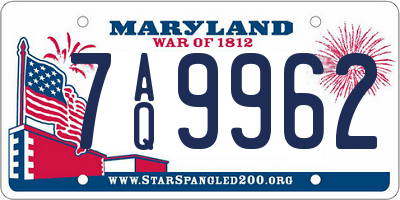 MD license plate 7AQ9962
