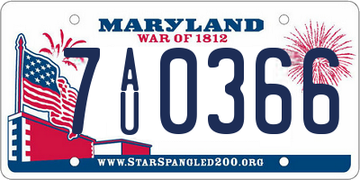 MD license plate 7AU0366