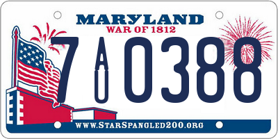 MD license plate 7AU0388