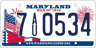 MD license plate 7AU0534