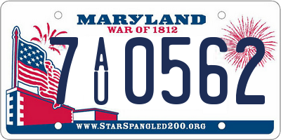 MD license plate 7AU0562
