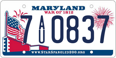 MD license plate 7AU0837