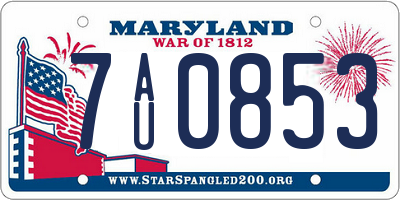 MD license plate 7AU0853