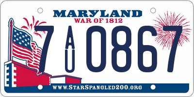 MD license plate 7AU0867