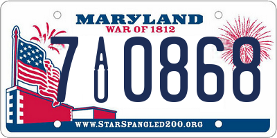MD license plate 7AU0868