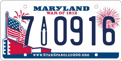 MD license plate 7AU0916