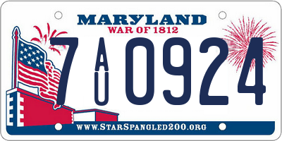 MD license plate 7AU0924