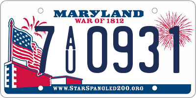 MD license plate 7AU0931