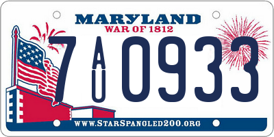 MD license plate 7AU0933
