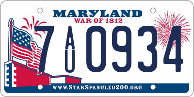 MD license plate 7AU0934