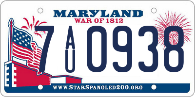MD license plate 7AU0938