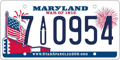 MD license plate 7AU0954