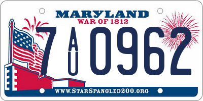 MD license plate 7AU0962