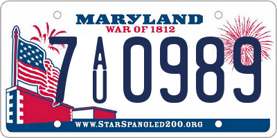 MD license plate 7AU0989