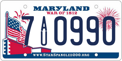 MD license plate 7AU0990