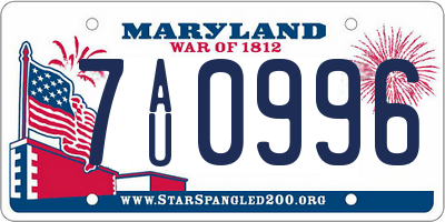 MD license plate 7AU0996