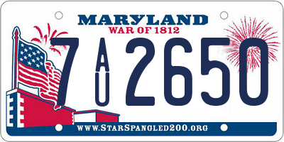 MD license plate 7AU2650