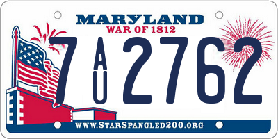 MD license plate 7AU2762