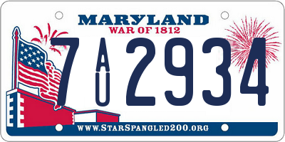 MD license plate 7AU2934