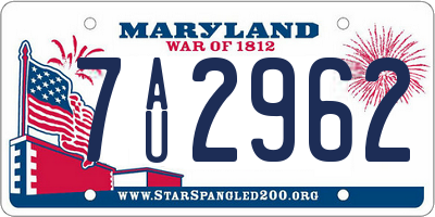 MD license plate 7AU2962