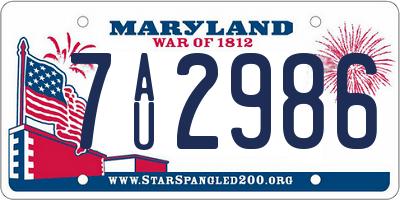 MD license plate 7AU2986