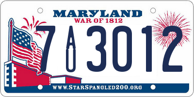 MD license plate 7AU3012