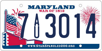 MD license plate 7AU3014